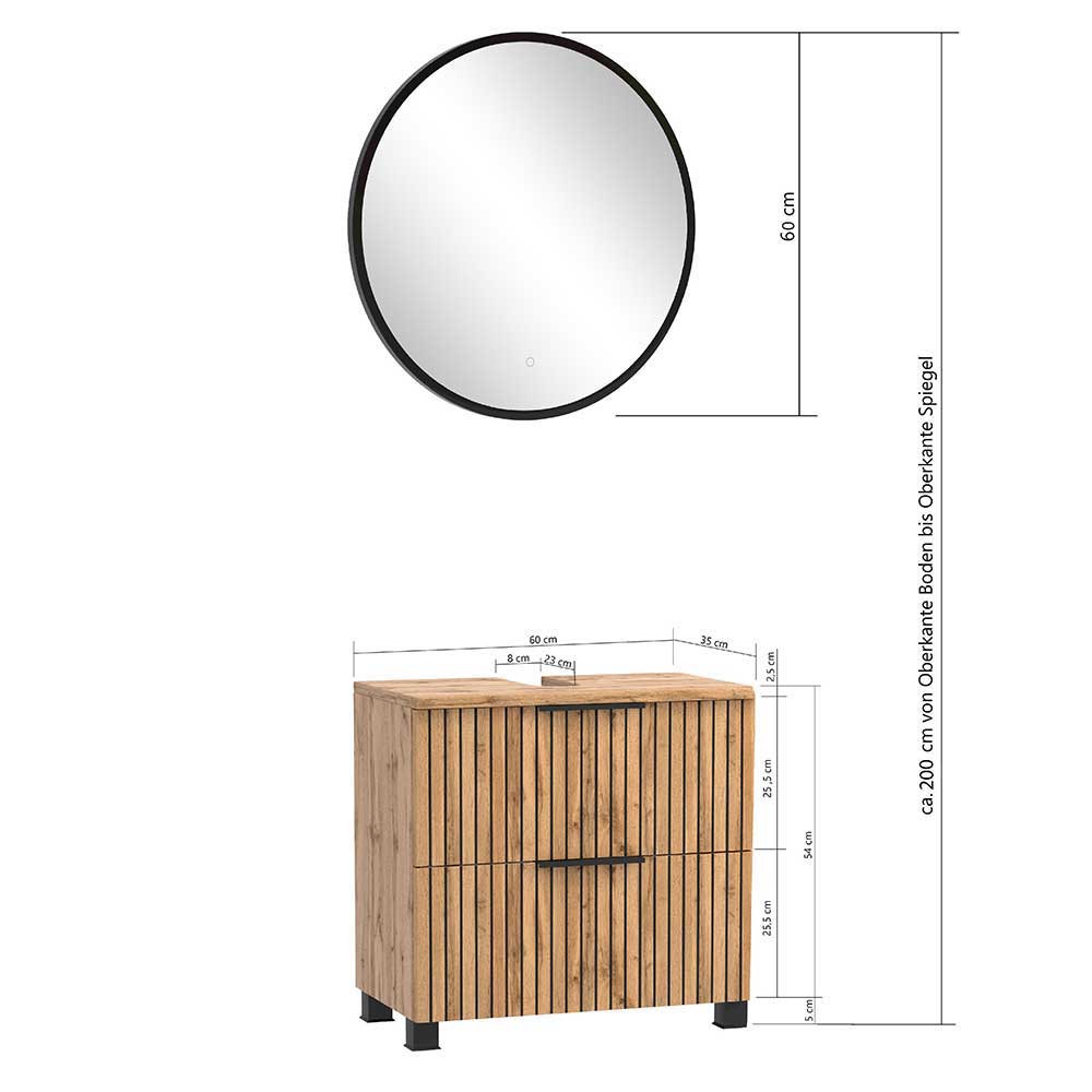 Badeinrichtung mit Lichtspiegel Set - Crystoga (vierteilig)