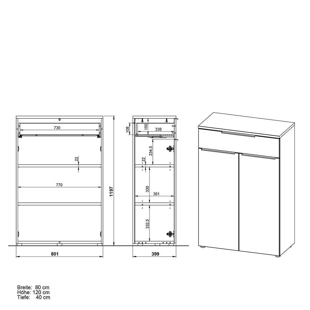 Vertiko Aktenschrank in Weiß - Sparkle