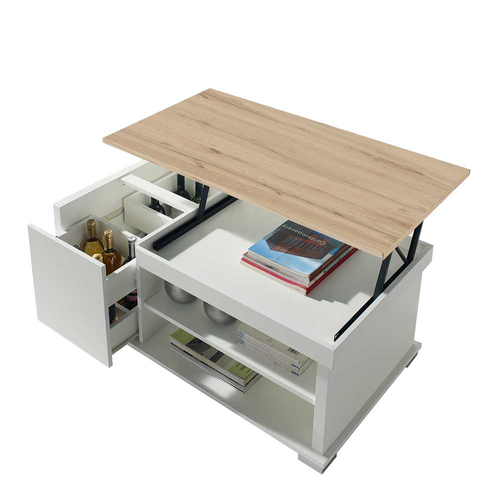 Wohnzimmer Multifunktionstisch mit Stauraum & hochklappbarer Tischplatte -  Fire