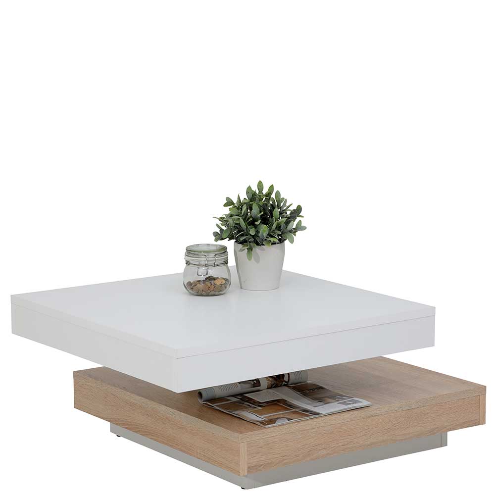 Wohnzimmer Tisch in Weiß & Sonoma Eiche - drehbare Platte - Emorie