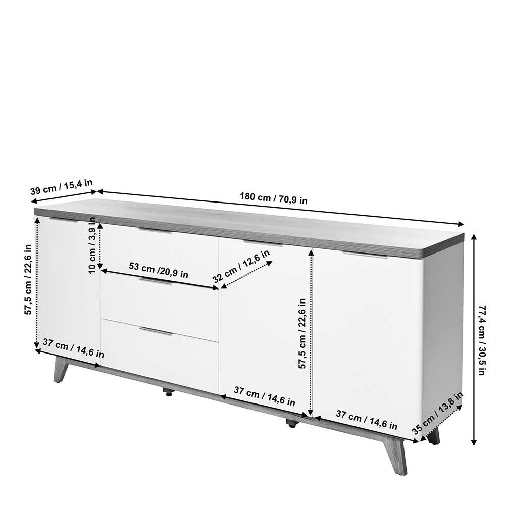 180 cm breites Sideboard in Weiß - Xuana