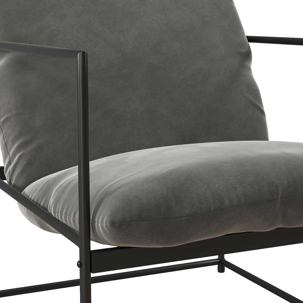 Minimalistischer Sessel in und Schwarz Samt Grau - Ivoras Metall