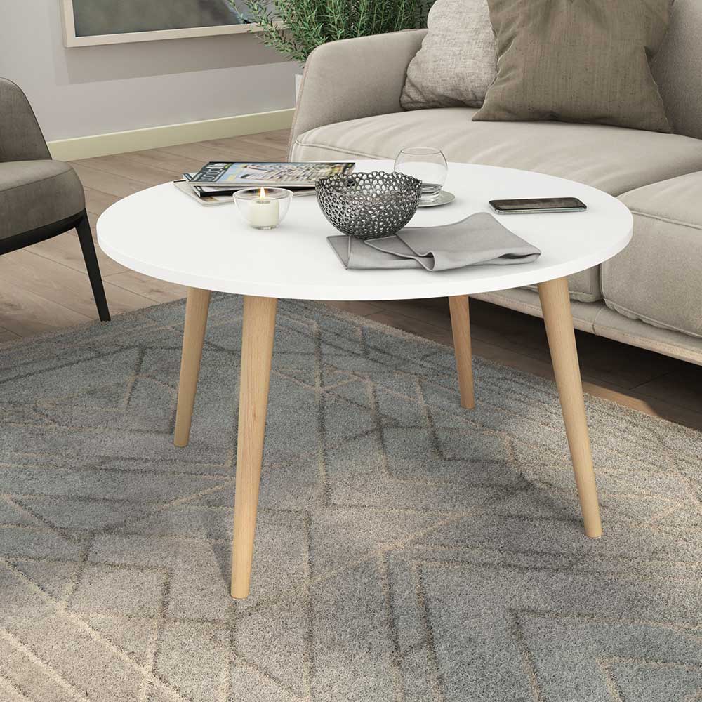 Couchtisch mit Rollen, kleiner Beistelltisch C Form, stylischer Sofatisch  in Holz-Nussbaum Optik, runder Tisch für Couch und Sofa - .de