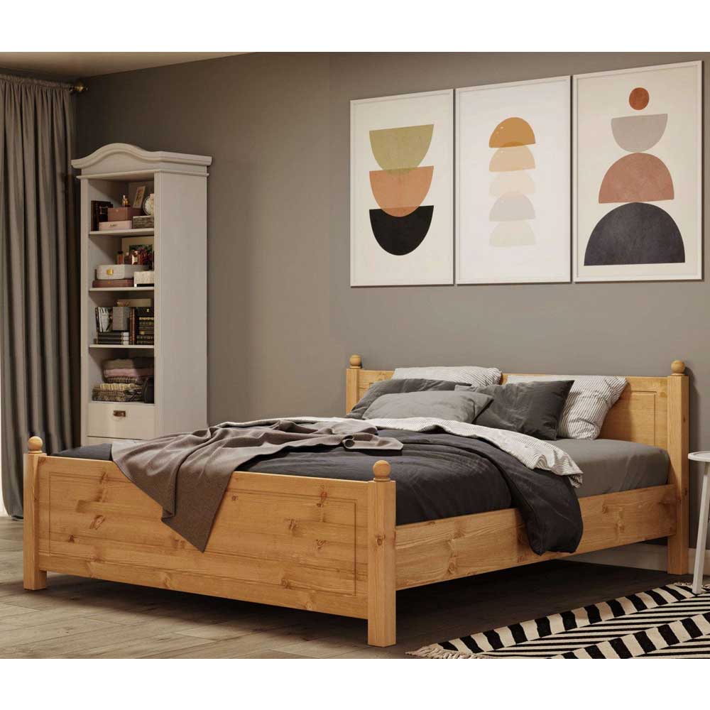 Country Style Bett aus Kiefer Massivholz - Rusula
