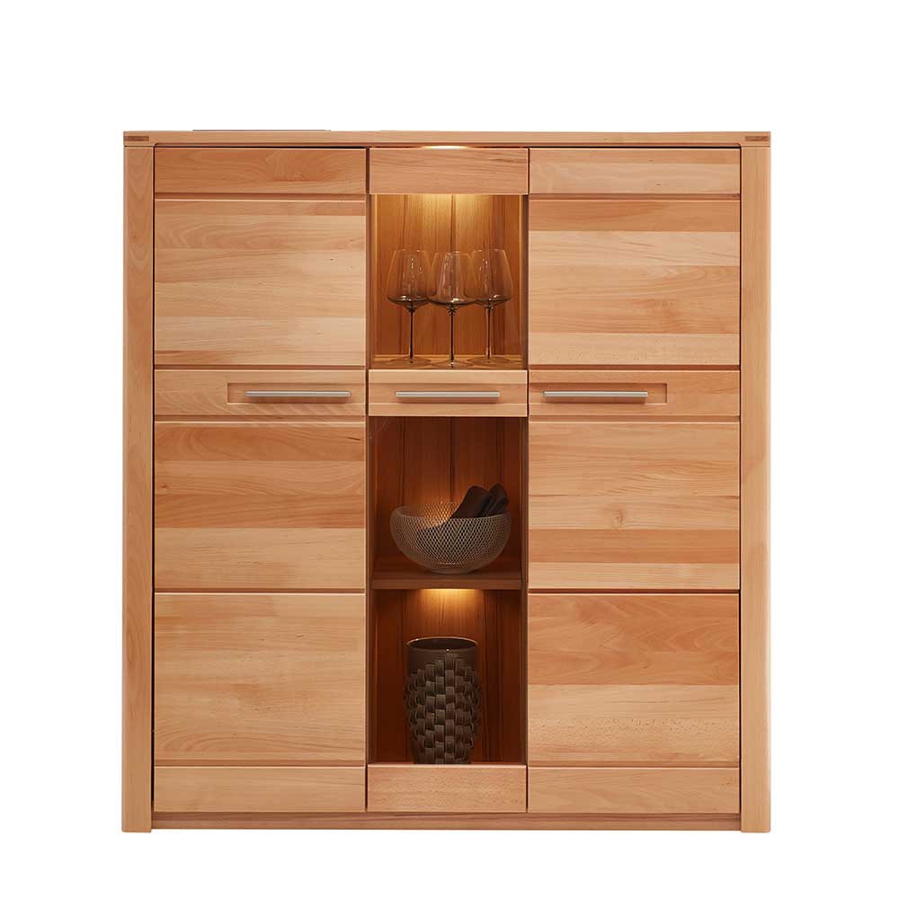 Highboard Vitrinenschrank aus Kernbuche massiv - Amyonta