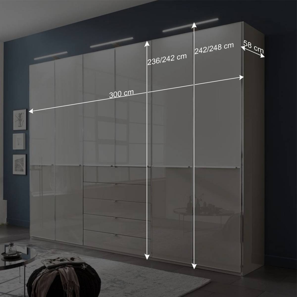 296cm breiter Design Kleiderschrank 6-türig - Pascan