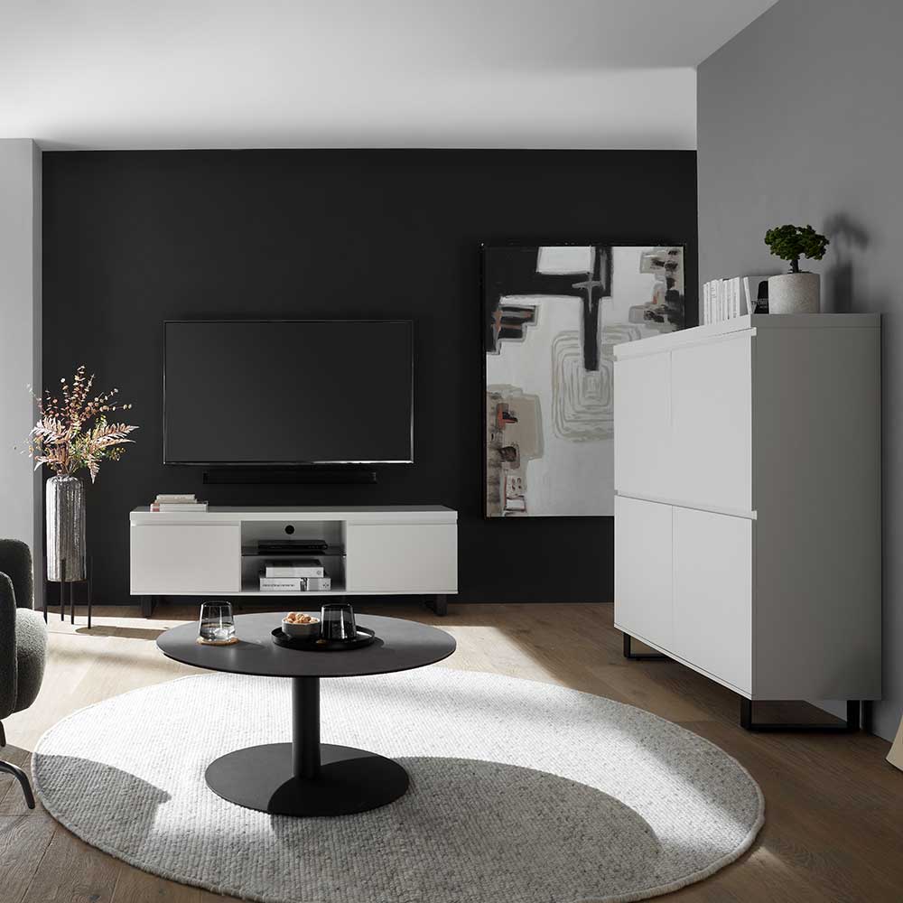 4-türiges Highboard in Weiß mit Schwarz - Atela