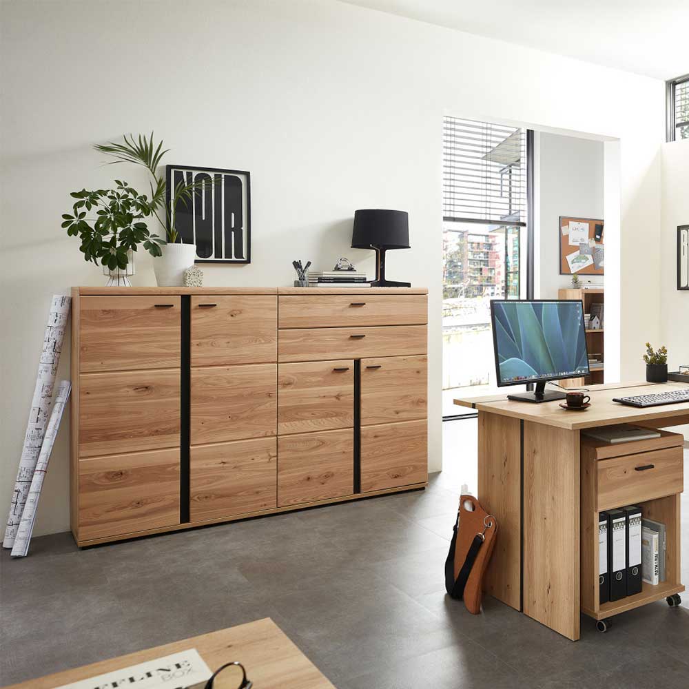 90x124x38 Teilmassiver Büroschrank modern - Emly