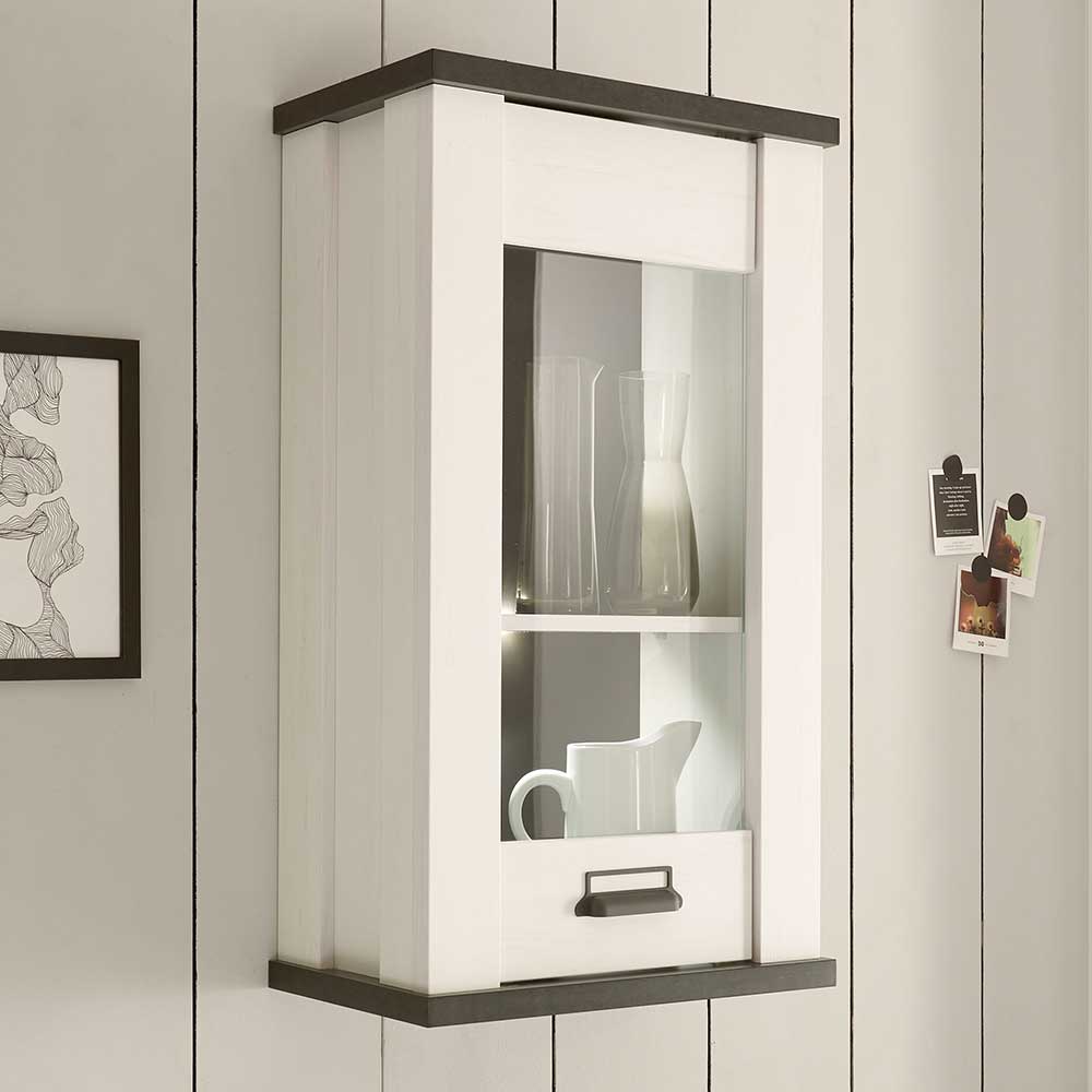 Landhausstil Glastür in Küche Eture Weiß Anthrazit - & mit Oberschrank -