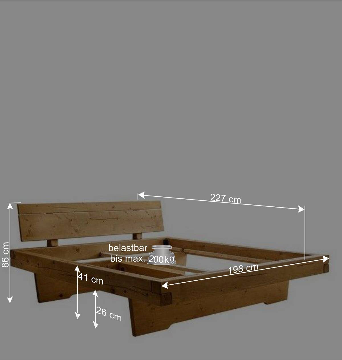 180x200 Balkenbett aus Fichtenholz - Helinde