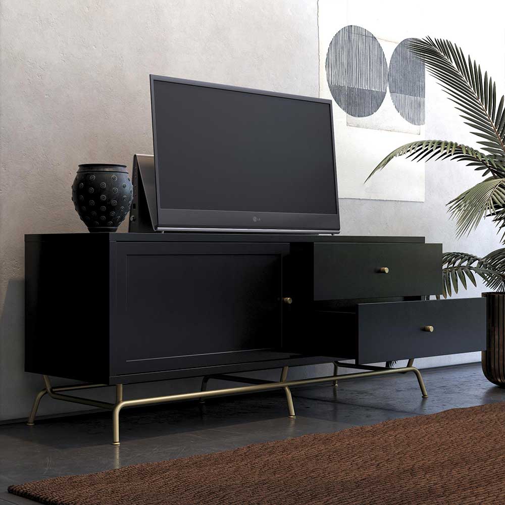 TV Lowboard in Schwarz mit Gold - Prasery