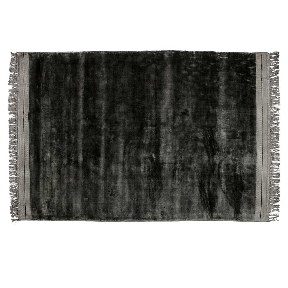 Teppich mit Fransen in Anthrazit - aus Gewebe und - Haigon Baumwolle Viskose