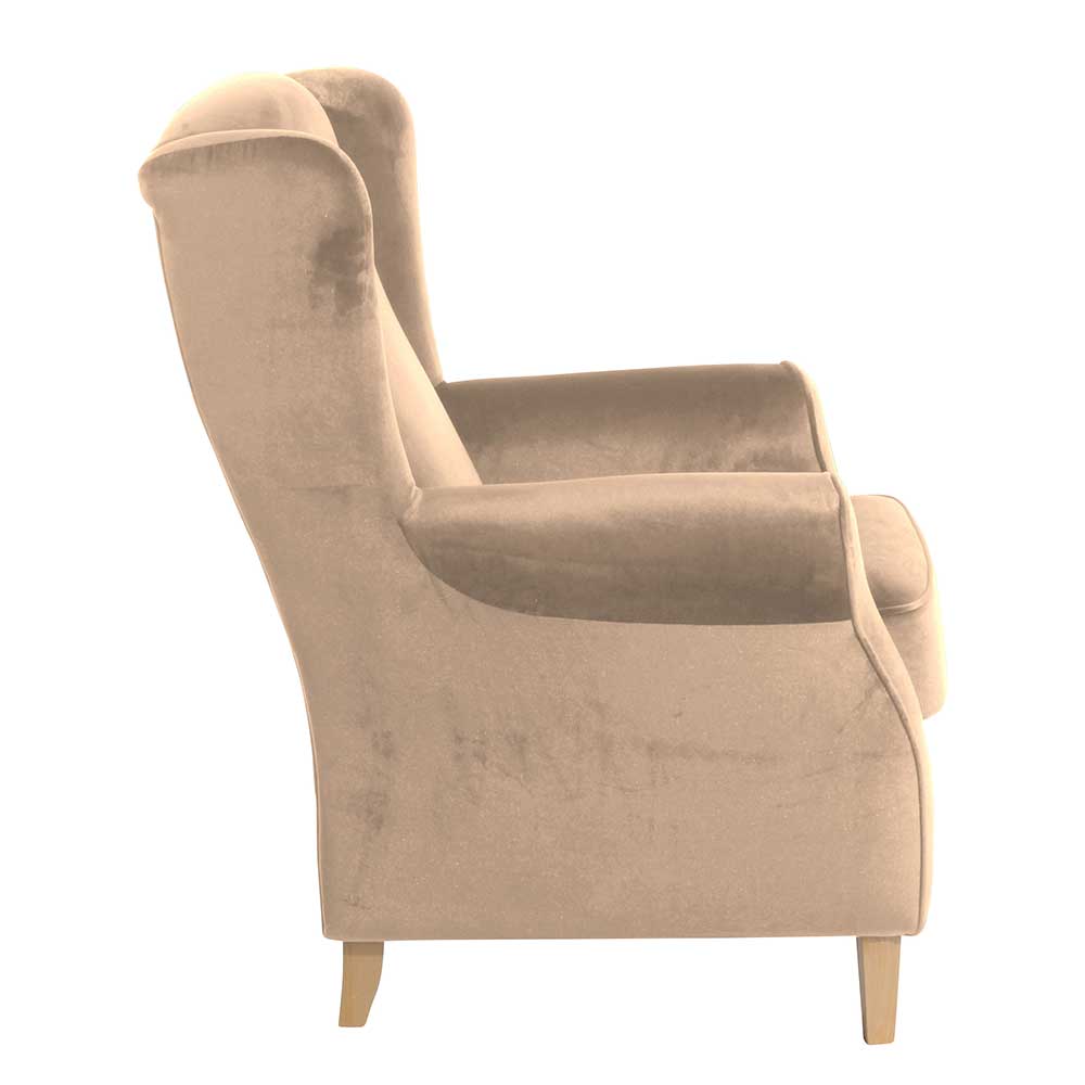 Samtvelours Ohrensessel in Beige - Sanjuas