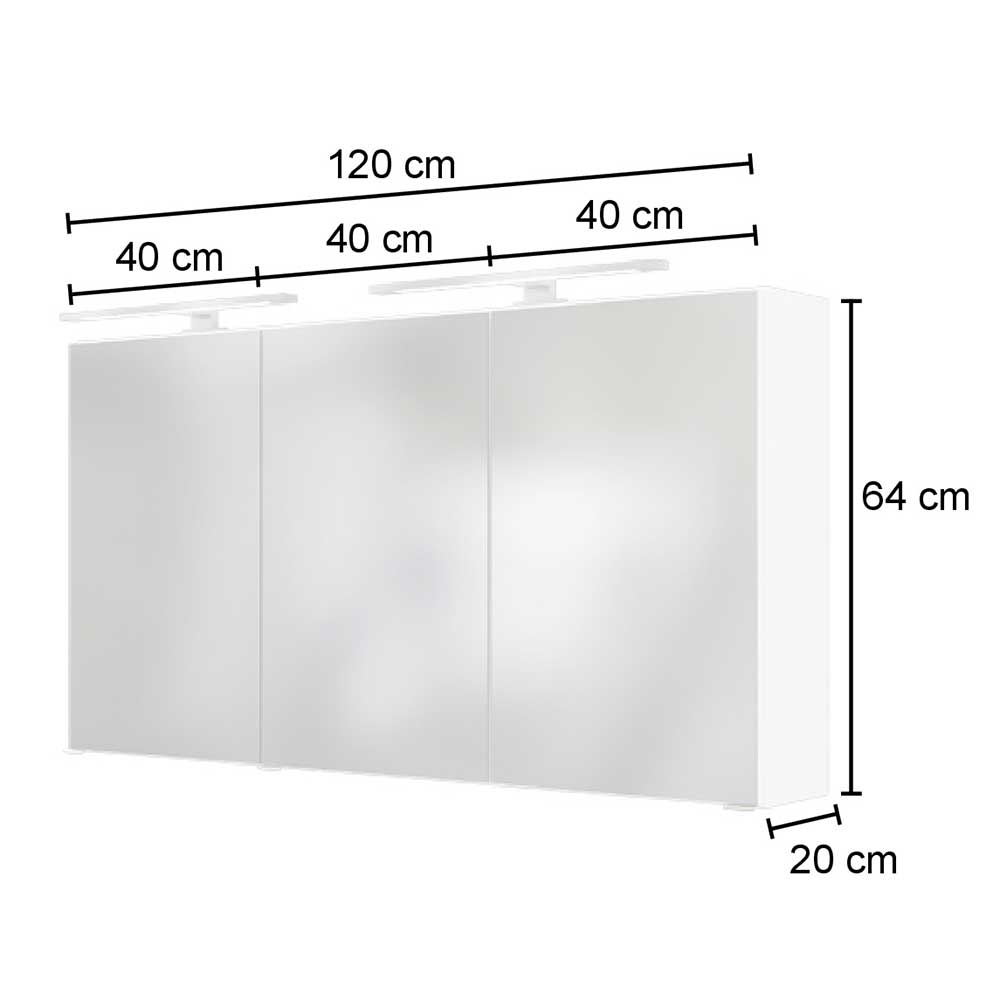 Grauer 3D Bad-Spiegelschrank cm Beleuchtung - Nitusa Breite und LED mit 120