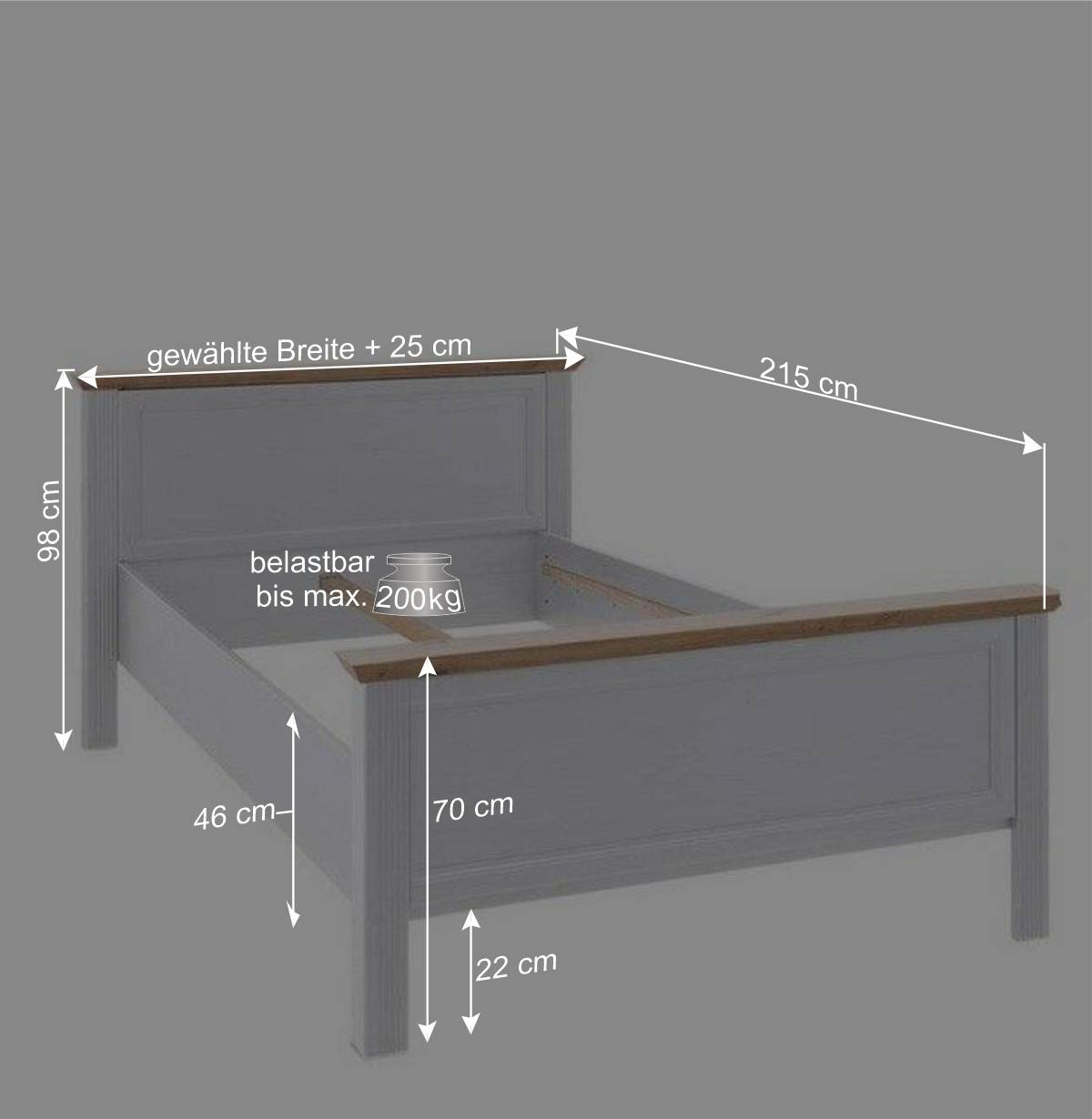 Landhaus Bett in Holzoptik Pinie Weiß - Maggio