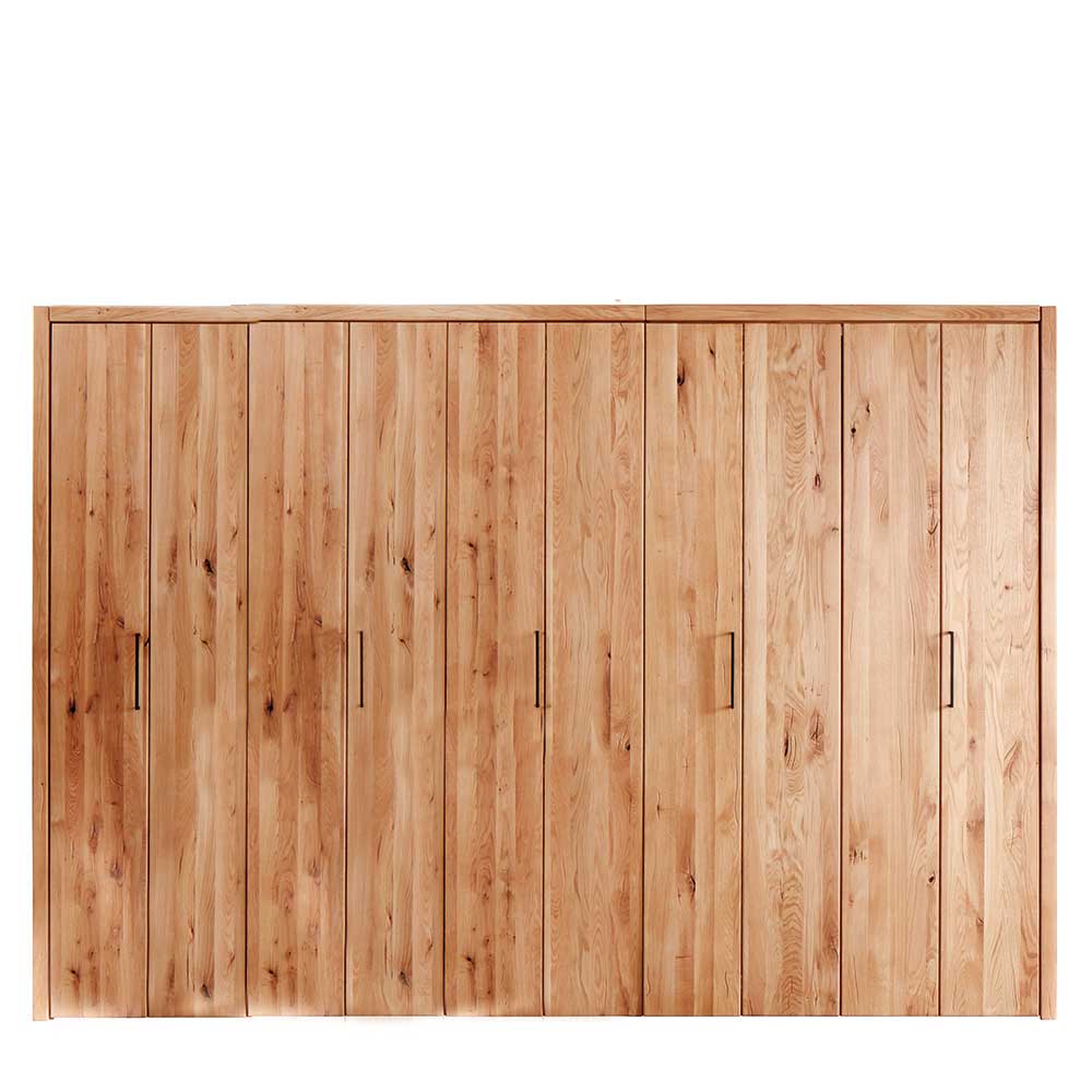 Großer Falttüren-Kleiderschrank aus Wildeiche Holz massiv mit Metallgriffen  - Zaisan