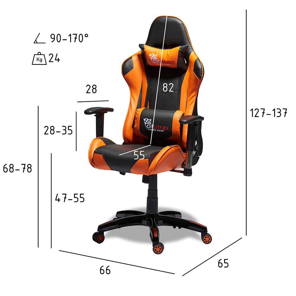Bürostuhl Gaming-Stuhl mit Lendenkissen in Schwarz & Orange - Solineza