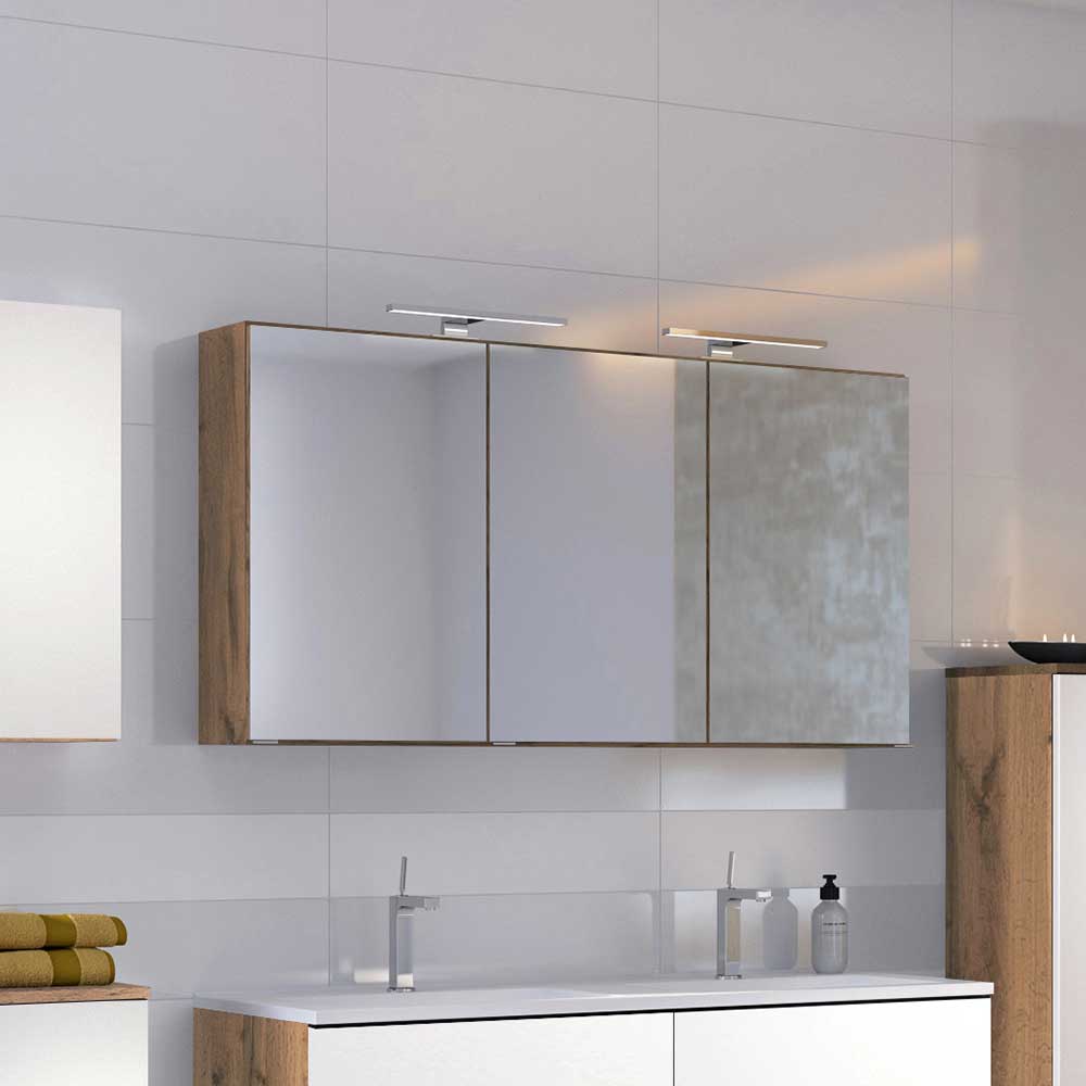 3D Spiegelschrank fürs Bad in Dekor Wildeiche mit LED Beleuchtung - Athrin