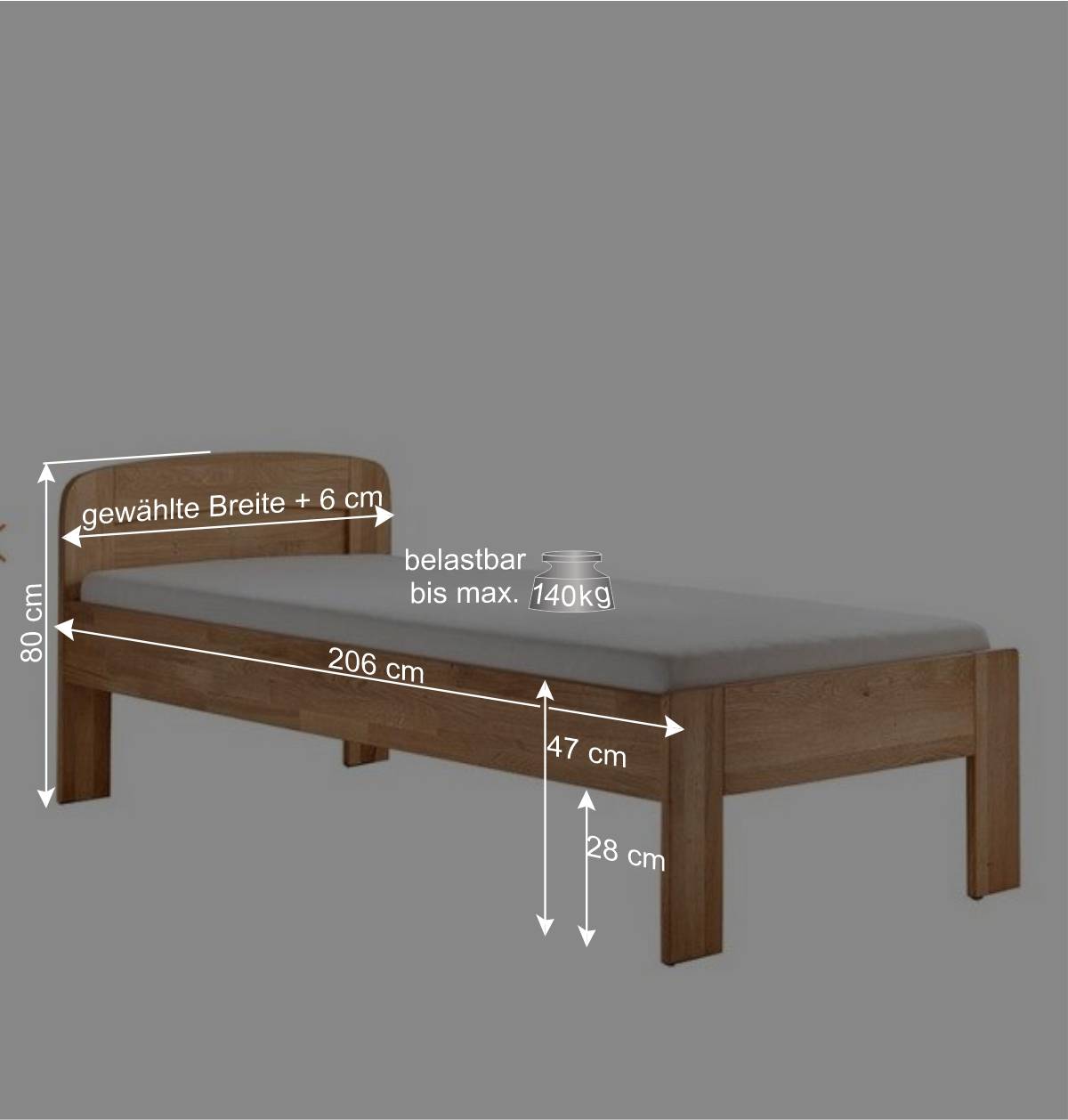 Senioren-Einzelbett aus Wildeiche Massivholz - Issiaco