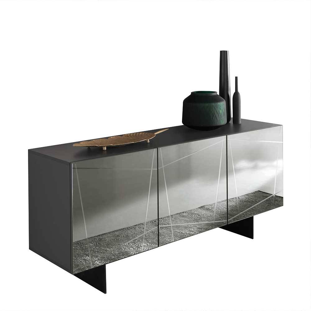 Stylisches Sideboard mit Spiegel Front in Rauchgrau - Odangelo