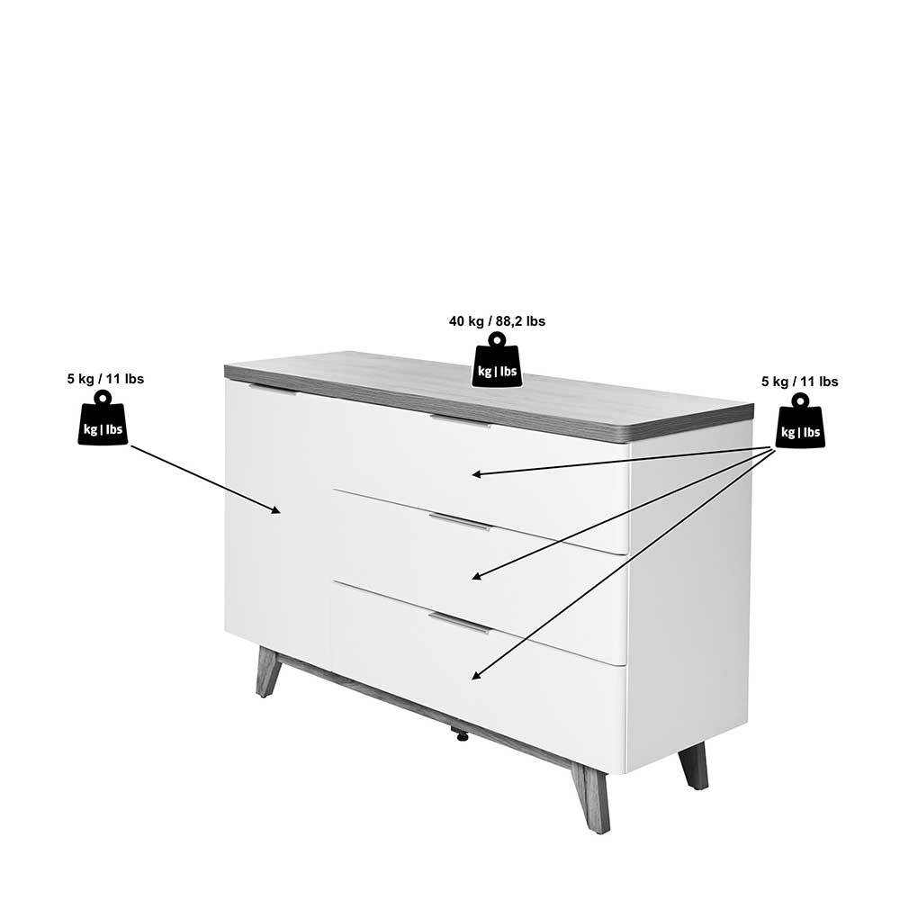 Kombi-Kommode in Weiß und Kerneiche - Xuana