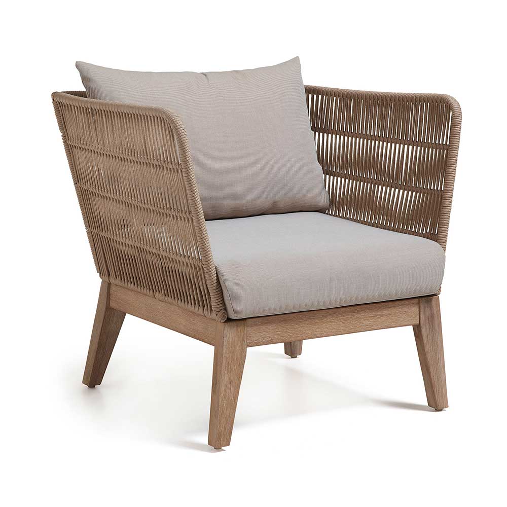 Zwei Lounge Sessel mit Holz Jelaninos in Natur & Beige Geflecht