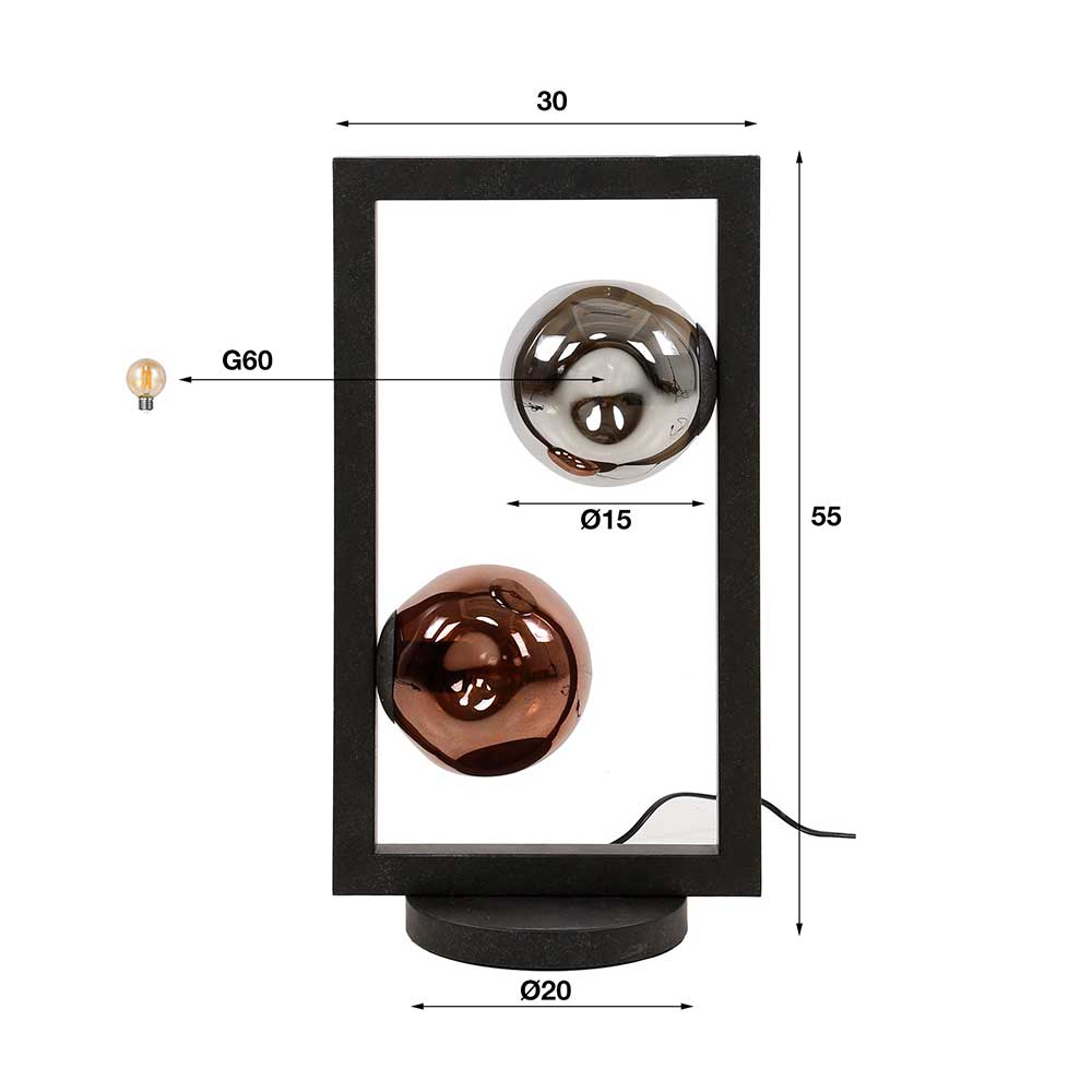 Design Tischleuchte mit zwei Glas Kugelschirmen - Melira