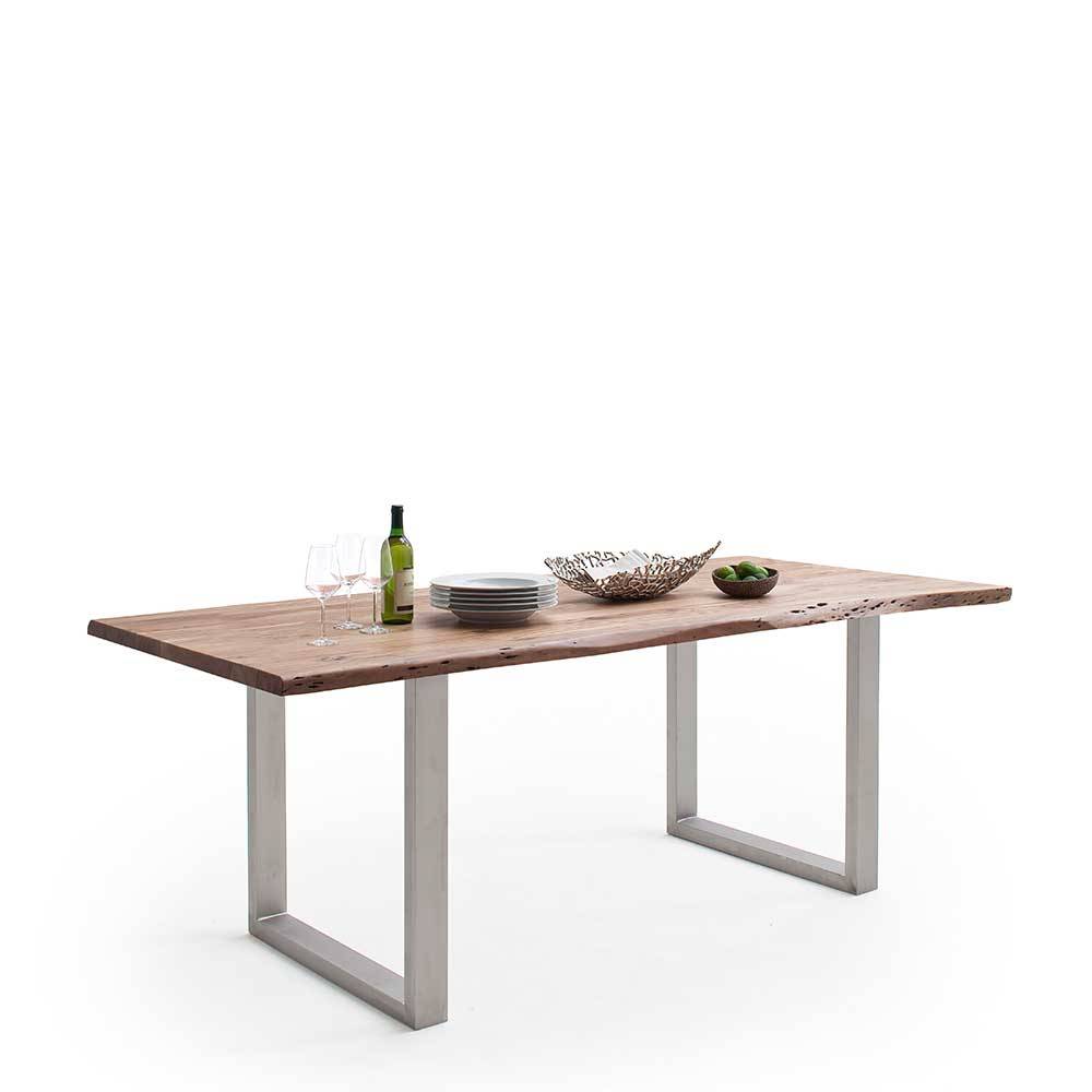 Naturkanten-Tisch mit Edelstahl U-Gestell - Buleria