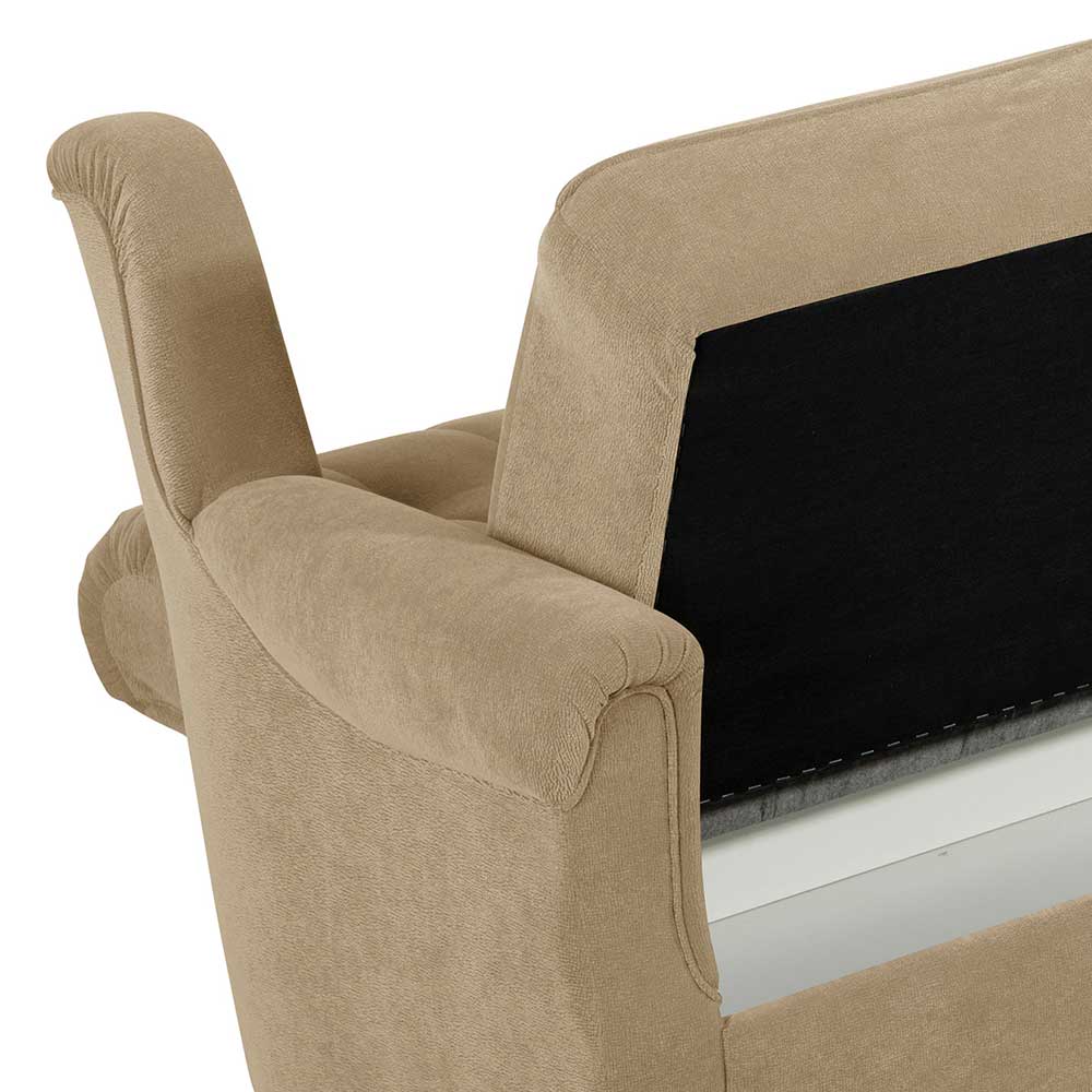 Federkern Schlafsofa aus Flockstoff in Beige - Mabu