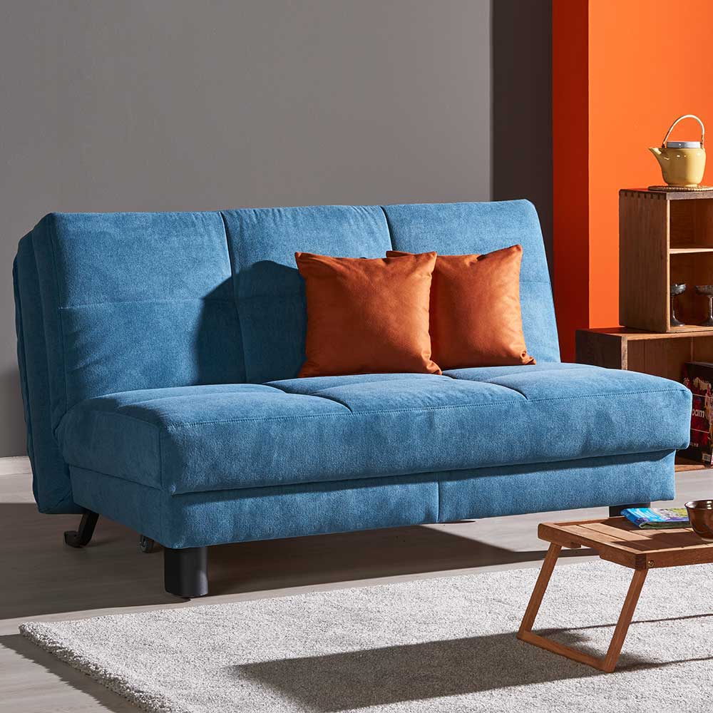 Blaues Schlafsofa mit Kissen Orange als 2-Sitzer oder 3-Sitzer - Damiette
