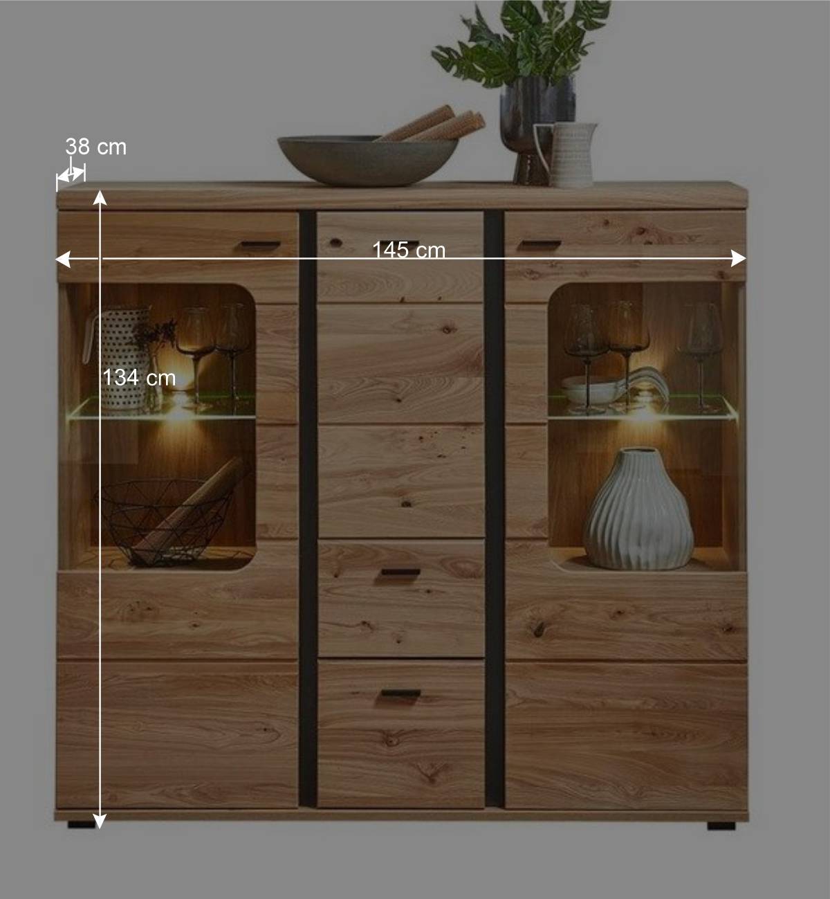 Highboard Vitrine mit LED Beleuchtung - Mattadore