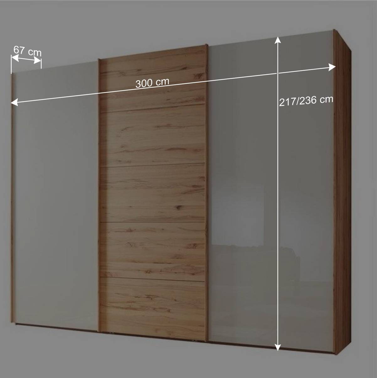 Schwebetürenschrank in Kernbuche & Beige - Krofun