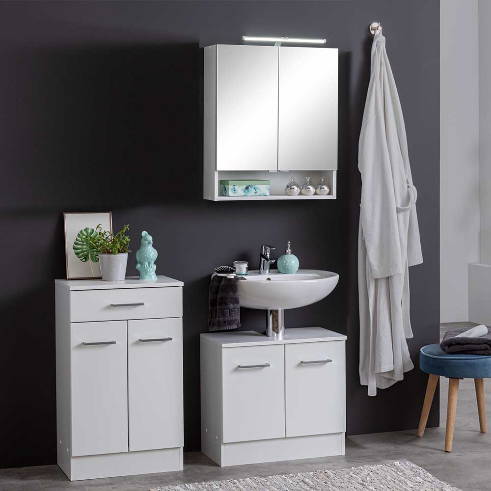 Weißer Bad Spiegelschrank mit Regalfach & 2 Türen & LED Licht - Skiranov