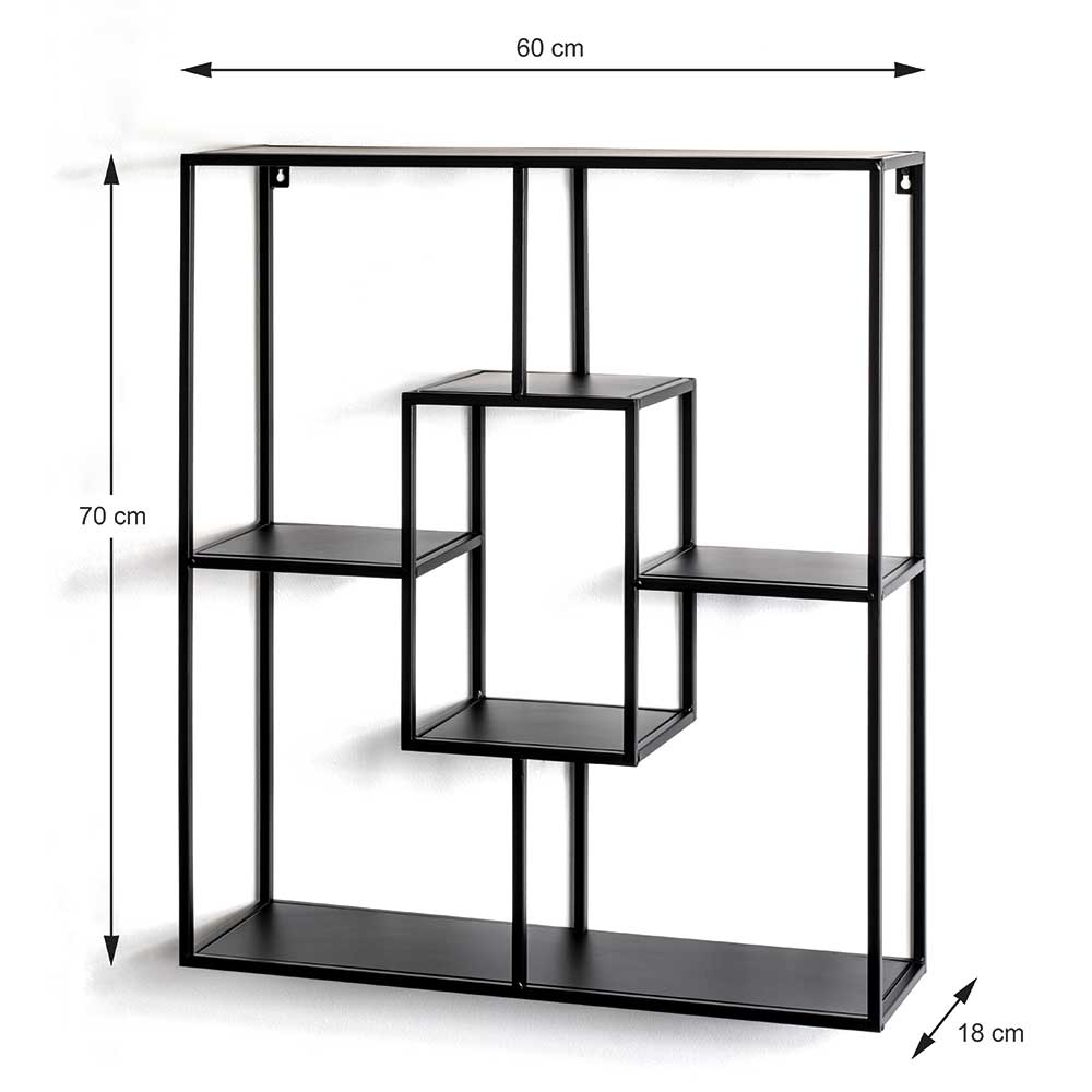 60x70x18 aus Design Metall modernem Hängeregal - in Lilina in Schwarz