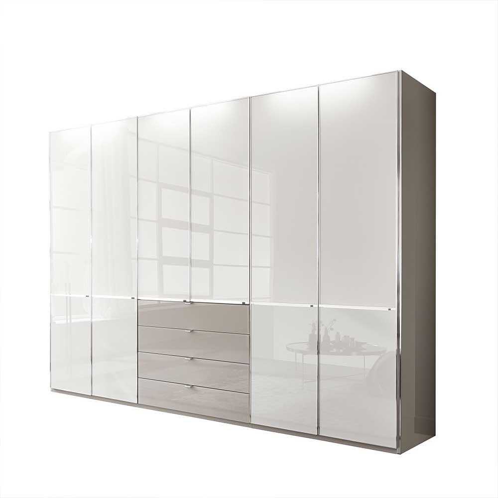 296 cm Kleiderschrank mit Glas in Weiß - Pascan