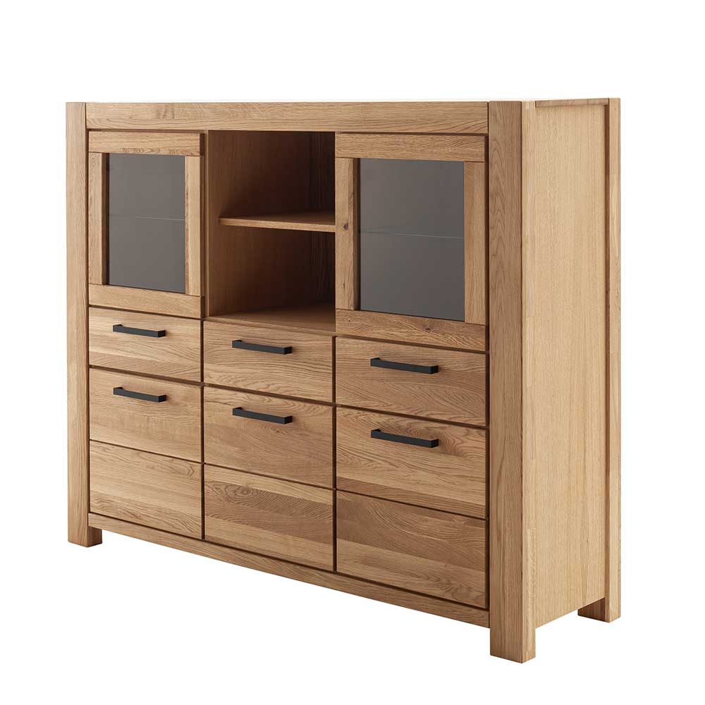 Wildeiche Highboard Vitrine teilmassiv - Sophia