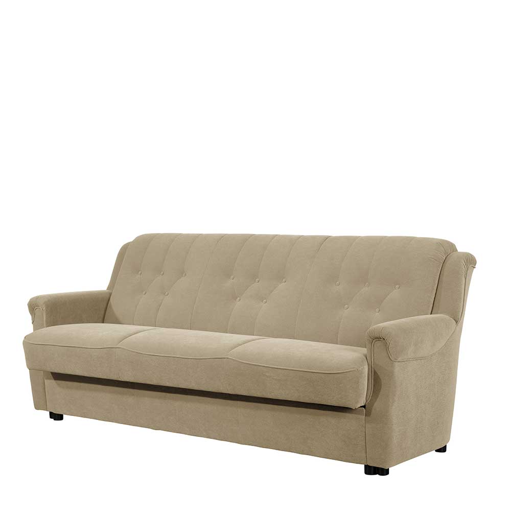 Federkern Schlafsofa aus Flockstoff in Beige - Mabu