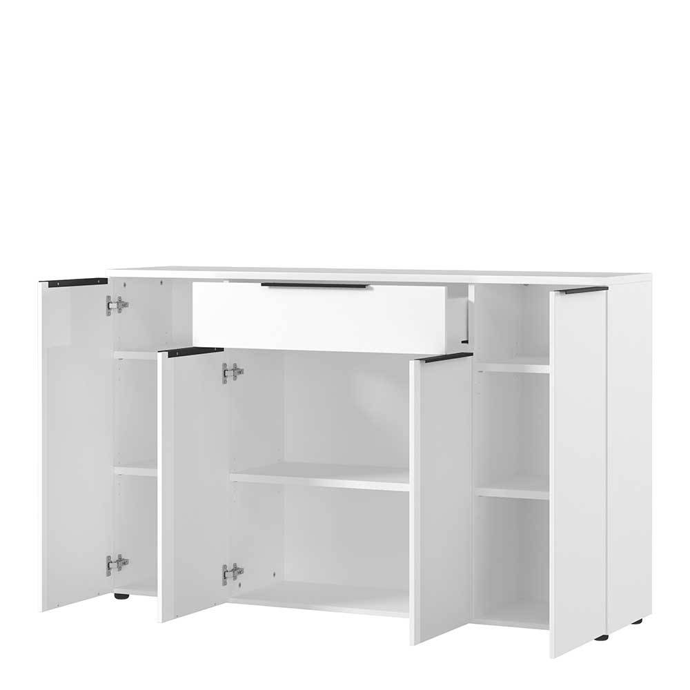 Büro Highboard in Weiß mit schwarzen Griffen - Sparkle