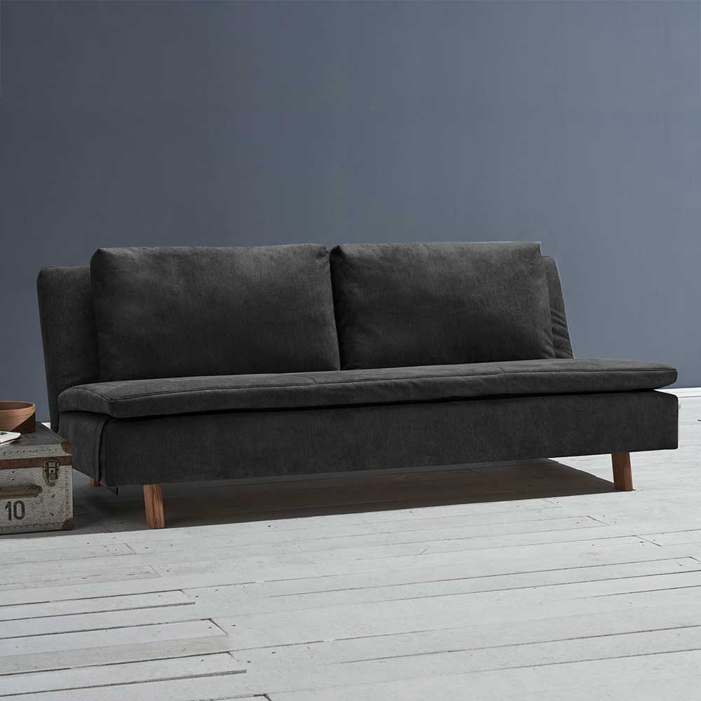 Microvelours Klappsofa in Schwarz - Ocna