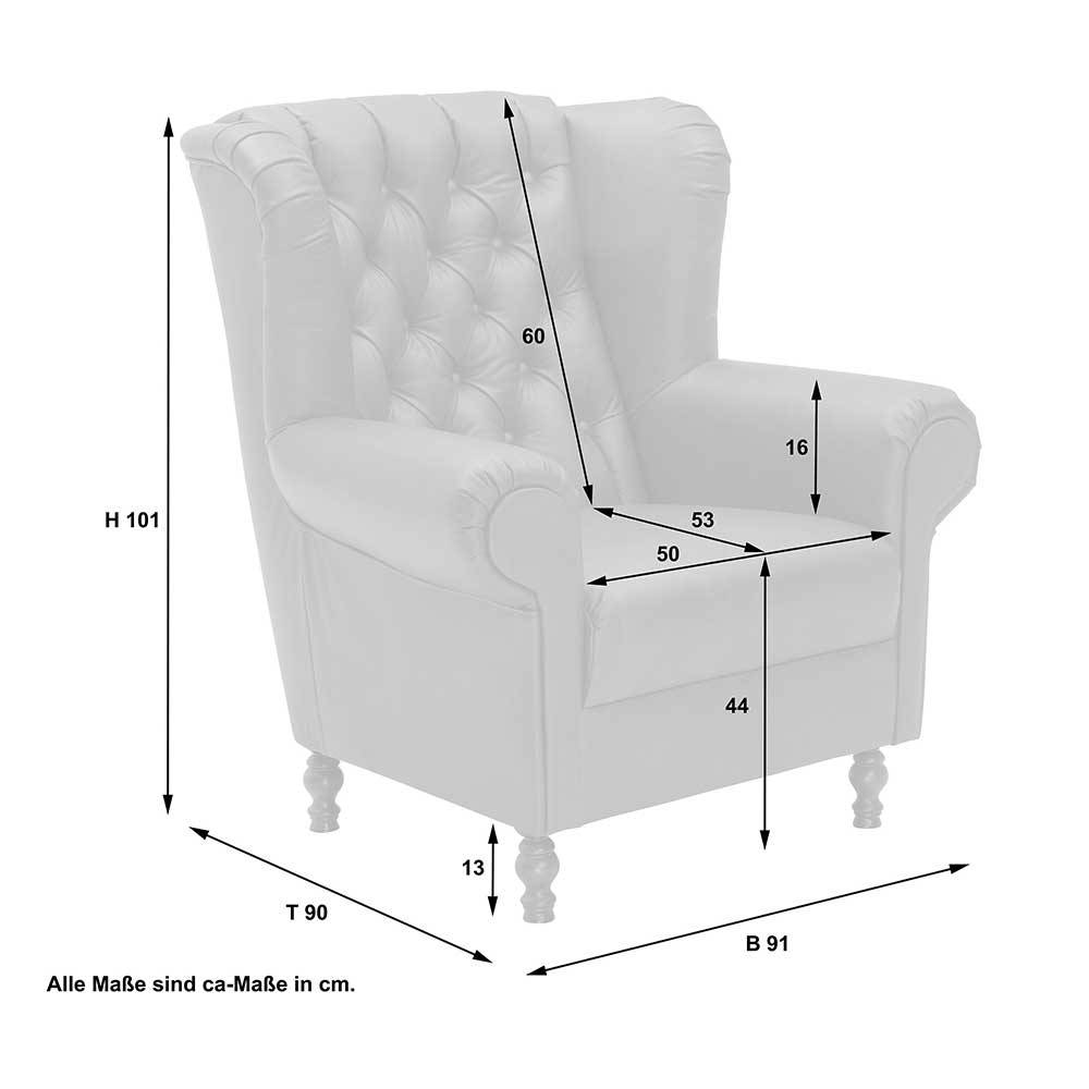 Samtvelours Chesterfield-Polstersessel in Petrol - Varescan