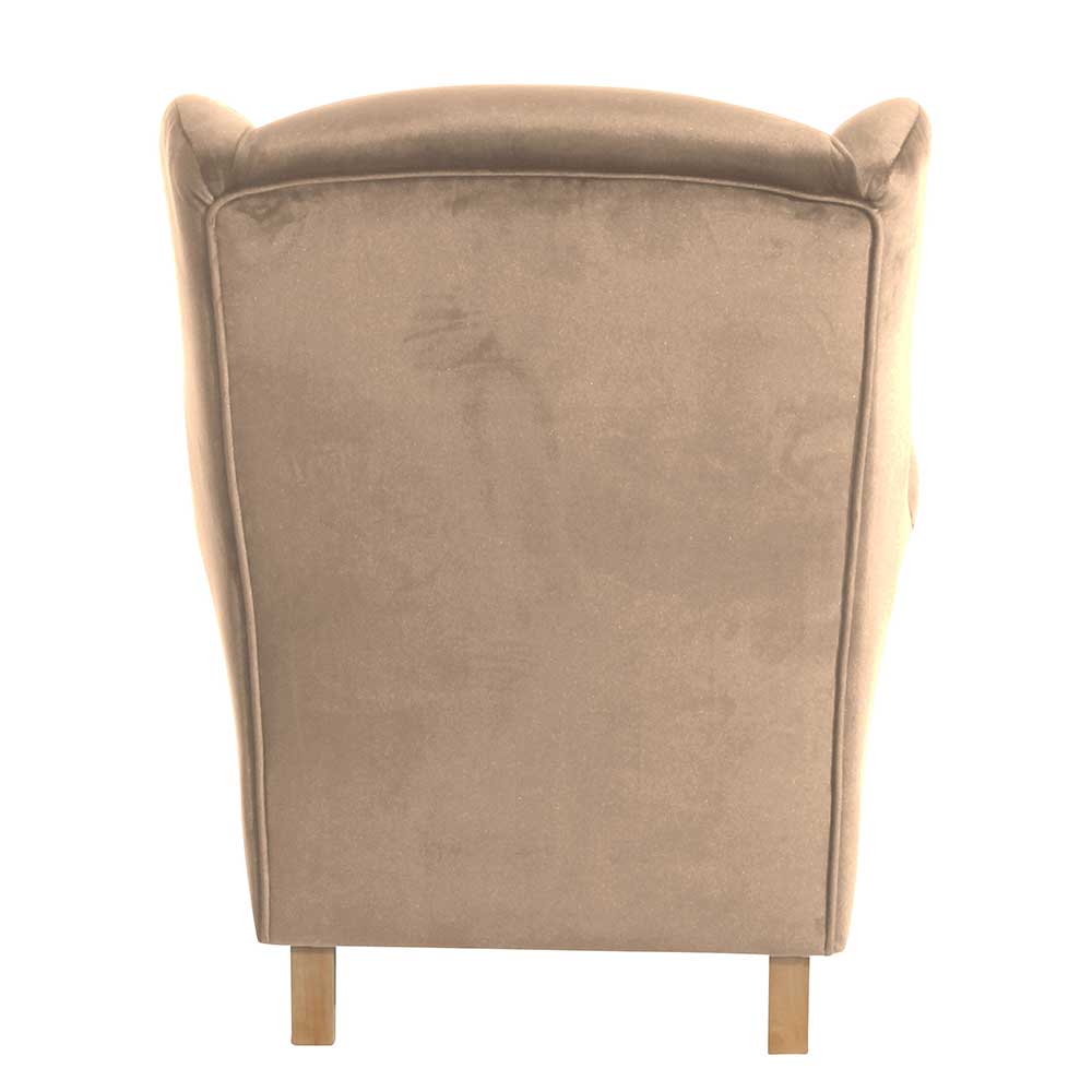 Samtvelours Ohrensessel in Beige - Sanjuas