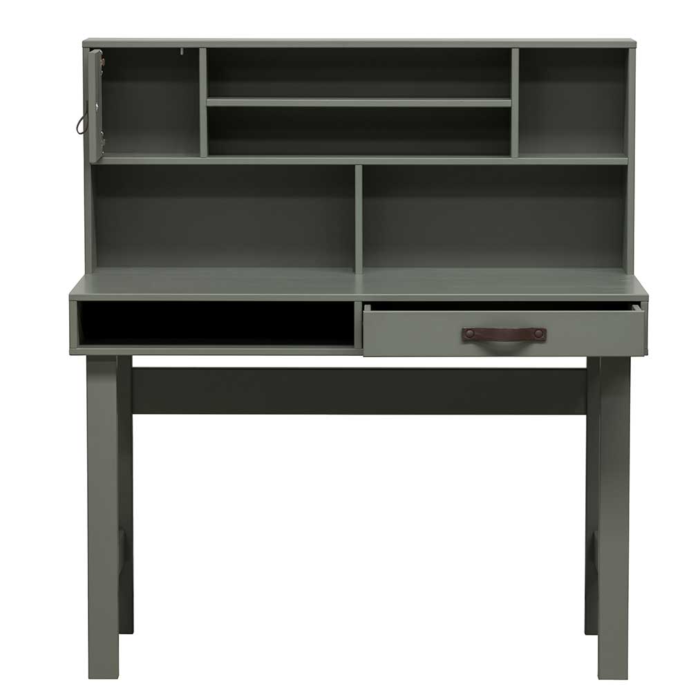 122x58 Schreibtisch mit - Kiefer Massivholz Graugrün Aufsatz aus in Daraon