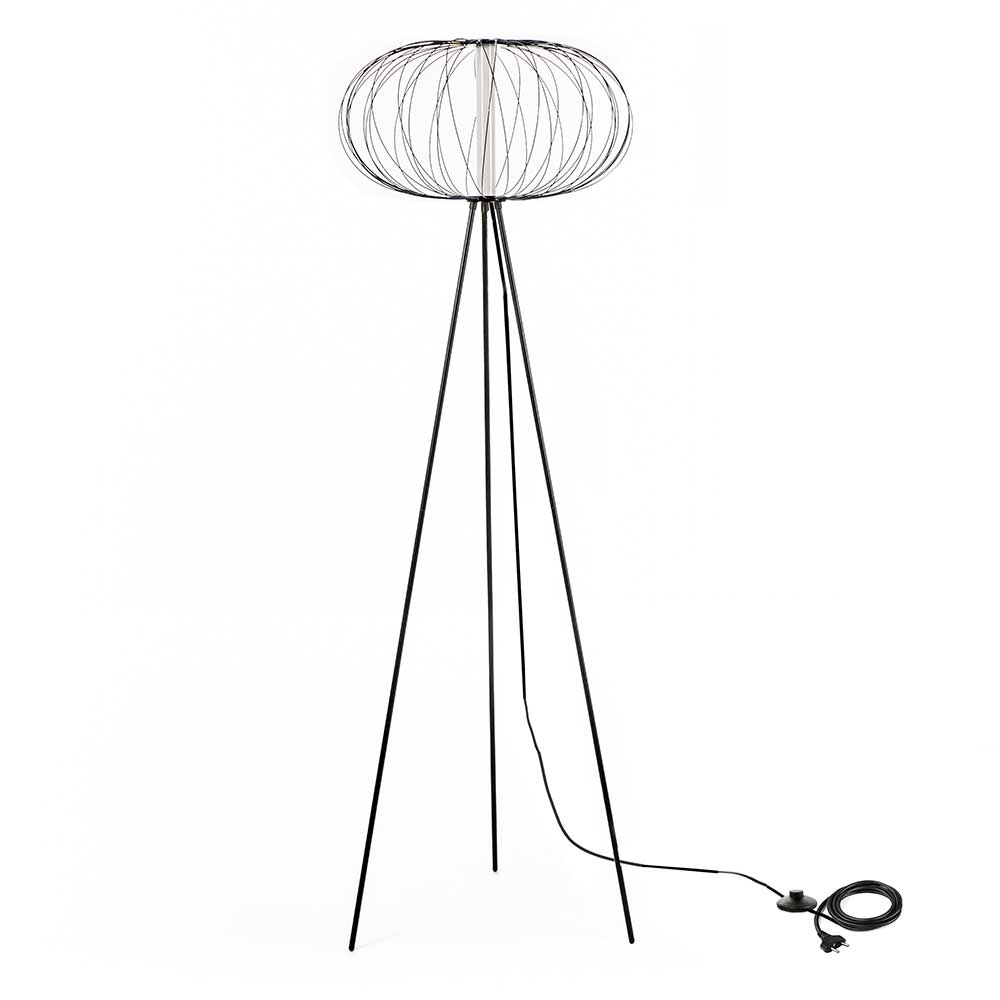 LED Stehlampe mit Drei-Bein-Gestell Draht - - Schirm Natali Schwarz in ovaler