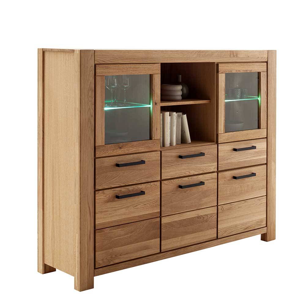 Wildeiche Highboard Vitrine teilmassiv - Sophia