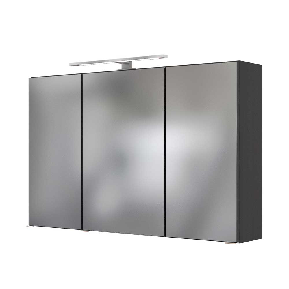 Badezimmer Spiegelschrank mit 3 Türen & LED in Dunkelgrau - 3 Breiten -  Nitusa
