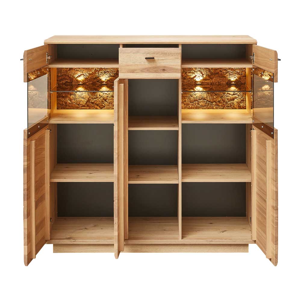 Highboard mit Glaseinsätzen in Esche - Cassna