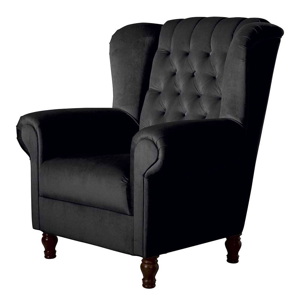 Chesterfield Ohrenbackensessel in Schwarz - Narissa