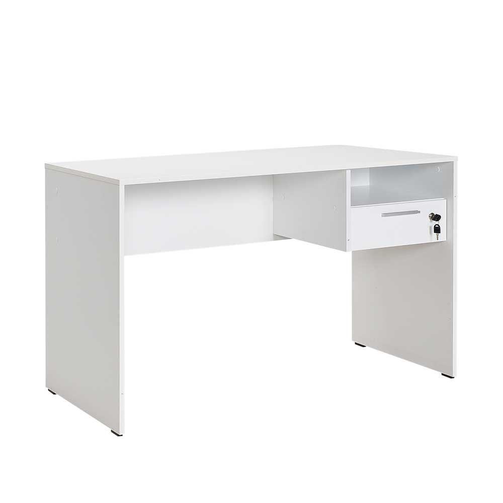 Weißer Schreibtisch mit Schublade abschließbar & Ablagefach - Jossa