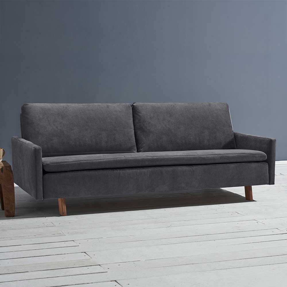 Microvelours Schlafsofa in Blaugrau - Glory