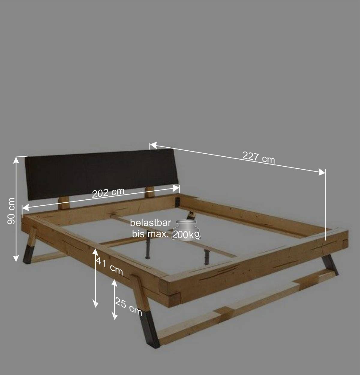 Designbett mit Kufen in Fichte und Anthrazit - Feradila